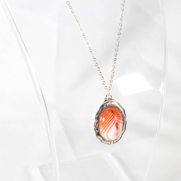 Boho Style Silver Tone Metal Fashion Necklace with Orange Calcite Stone - Picture 3 of 4